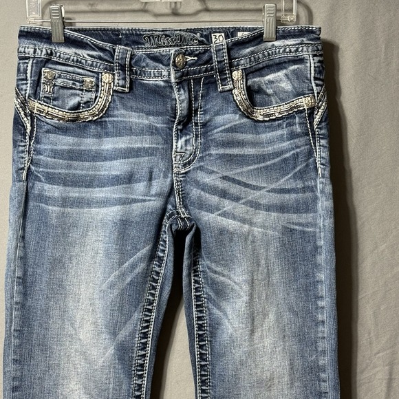 Miss Me Chloe Boot Jeans Women 30 Mid Rise Embellished 30x30 Distressed Bling - Picture 12 of 16